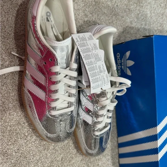 adidas Samba OG Silver Metallic Cracked Leather (Women's) - Picture 3 of 3